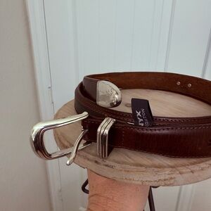 Brighton Brown Leather Belt with Silver golfers men's sz 42